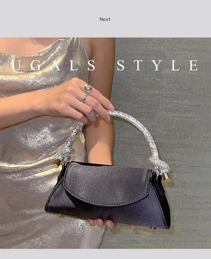 Satin Crystal Handle Evening Bag