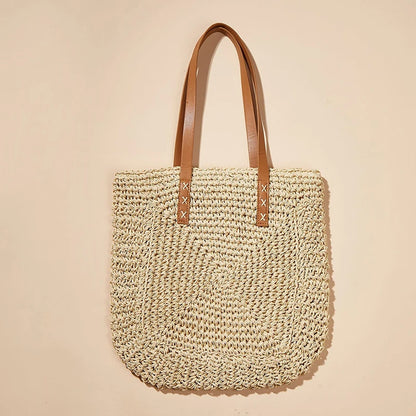 Handmade Woven Straw Beach Tote Bag