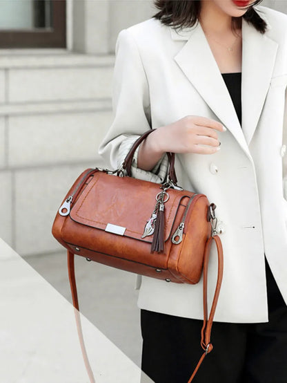 Vintage PU Leather Boston Handbag