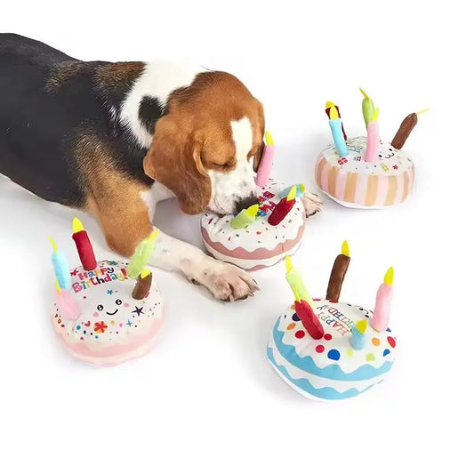 Birthday Cake Plush Dog Toy with Squeaker