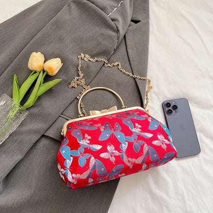 Vintage Embroidered Chain Clutch Handbag