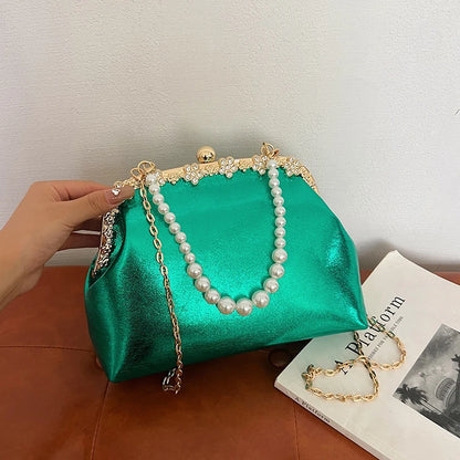 Luxury Pearl Chain Minaudière Shoulder Bag
