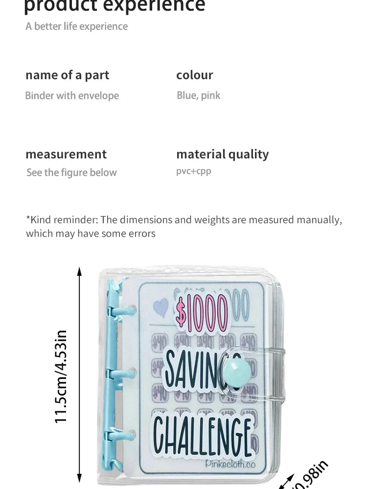 Mini PVC Budget Binder for Cash Stuffing & Saving Goals