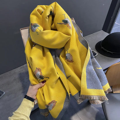 Women’s Winter Bird Print Warm Scarf
