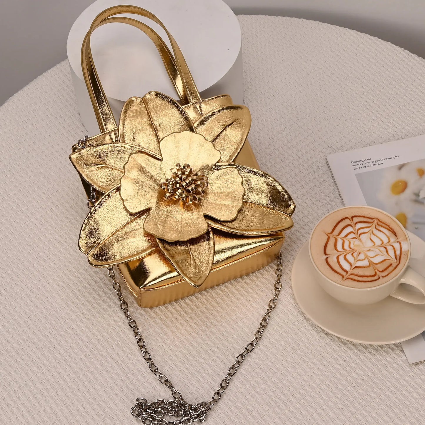 3D Floral PU Leather Bucket Handbag