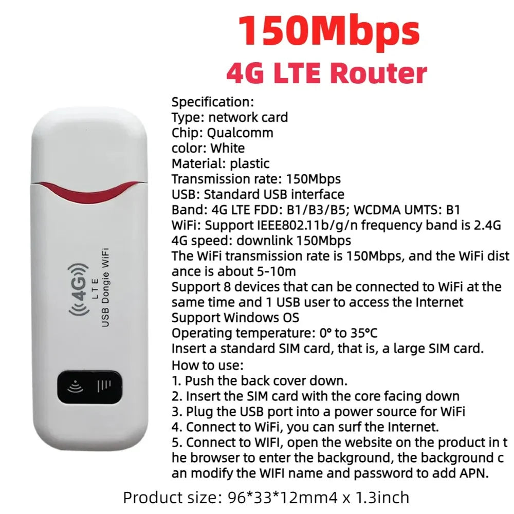 Portable 150Mbps SIM Card Mobile Broadband Adapter