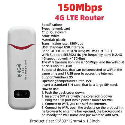 Portable 150Mbps SIM Card Mobile Broadband Adapter
