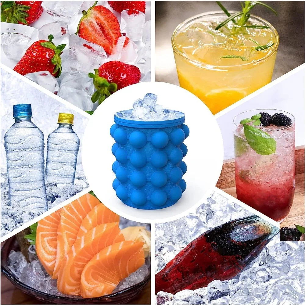 Portable Silicone Ice Cube Mold and Ice Storage Bucket with Lid