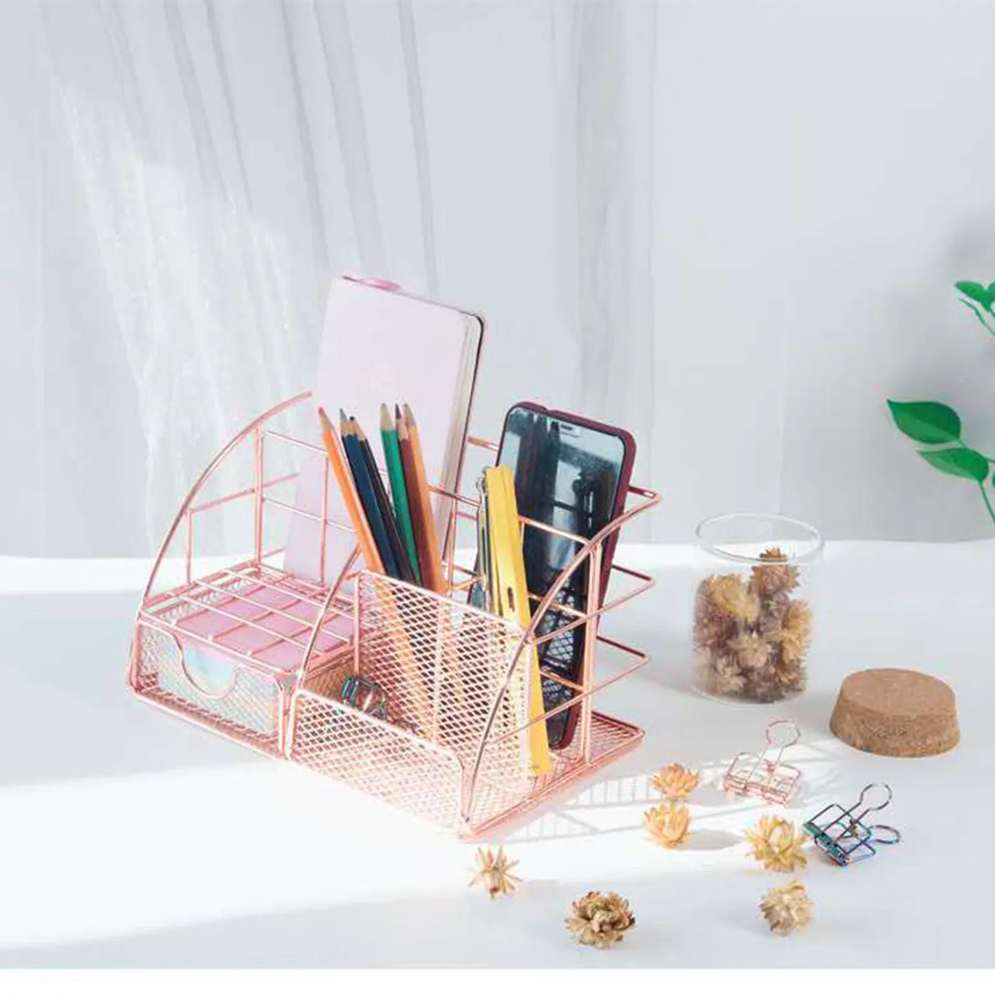 Rose Gold Mesh Desk Organizer