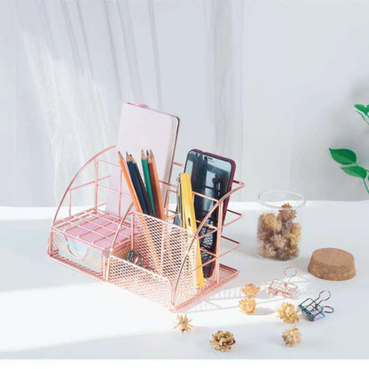 Rose Gold Mesh Desk Organizer