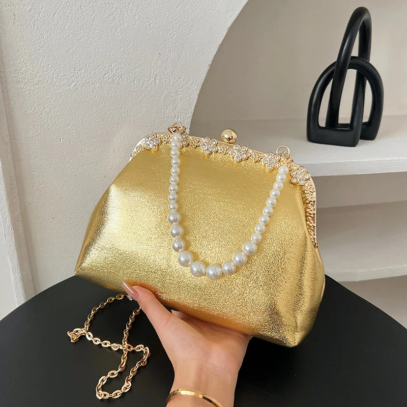 Luxury Pearl Chain Minaudière Shoulder Bag