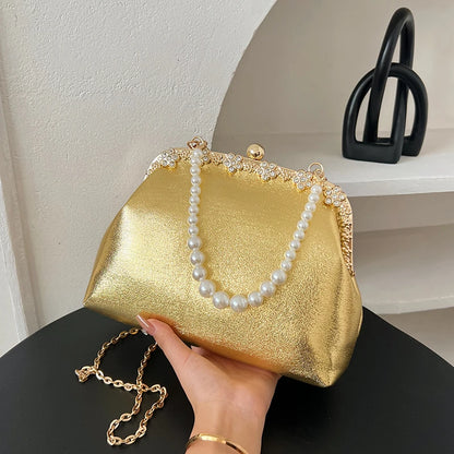 Luxury Pearl Chain Minaudière Shoulder Bag