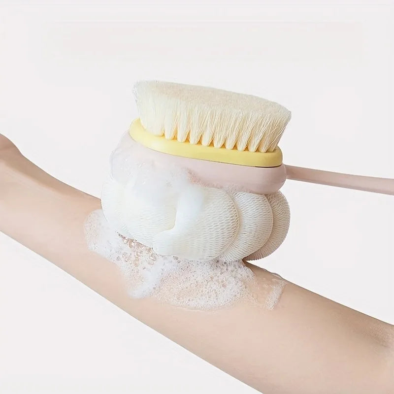 Long Handle Shower Body Brush with Loofah & Exfoliating Bristles