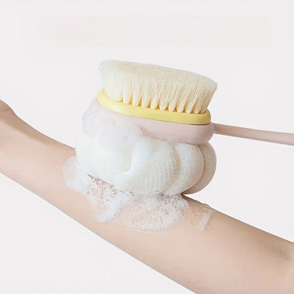 Long Handle Shower Body Brush with Loofah & Exfoliating Bristles