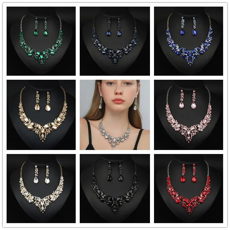 Women’s Retro Crystal Necklace & Earrings Set
