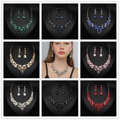 Women’s Retro Crystal Necklace & Earrings Set