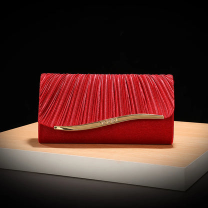 Elegant Pleated Evening Clutch Bag with Metal Accent
