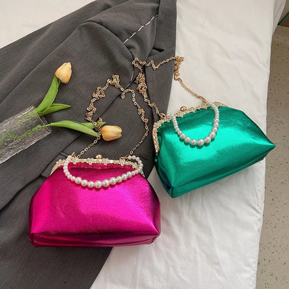 Luxury Pearl Chain Minaudière Shoulder Bag