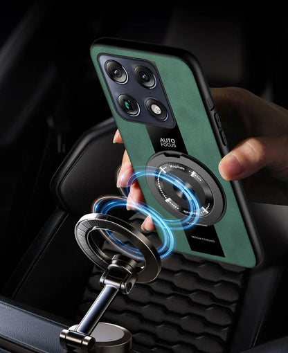 Luxury Magnetic Leather Phone Case with Rotating Ring Stand