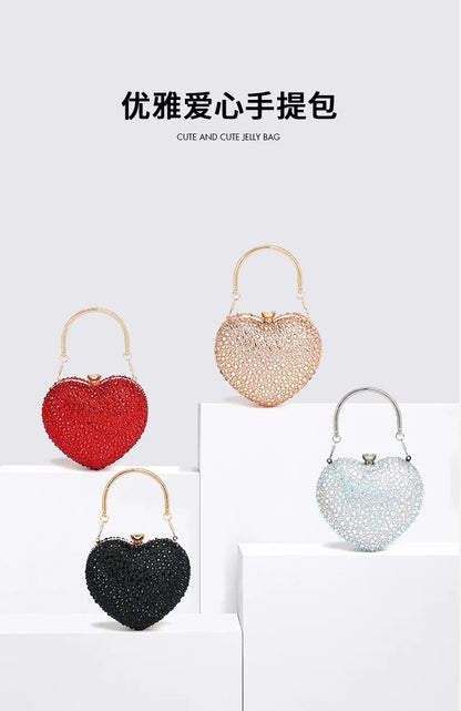 Luxury Heart Crystal Rhinestone Evening Clutch Bag