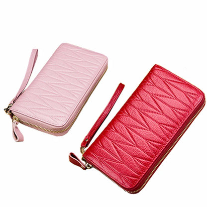 Genuine Cow Leather Zip-Around Wallet with 36 Card Slots