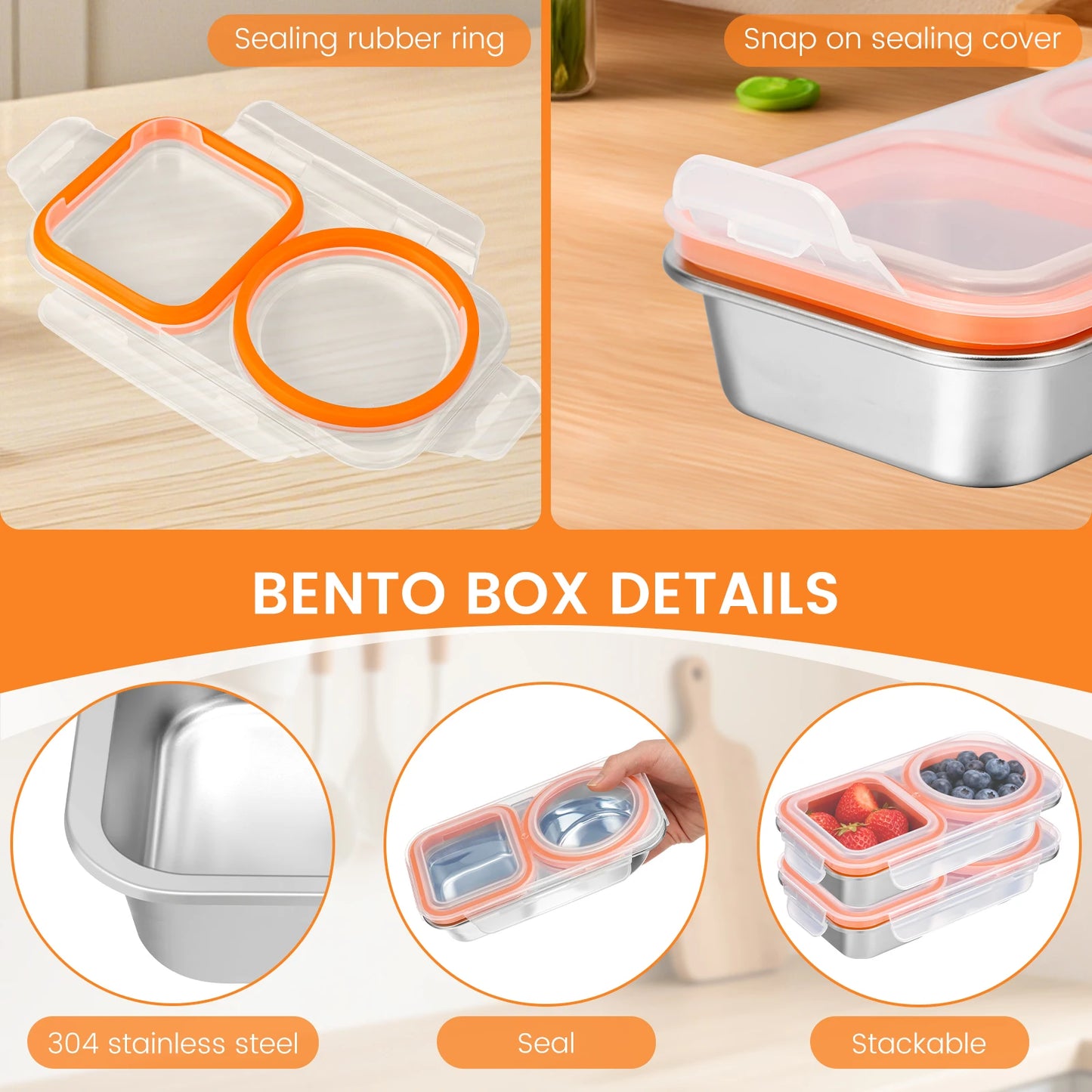 Stainless Steel Divided Bento Food Storage Box Set