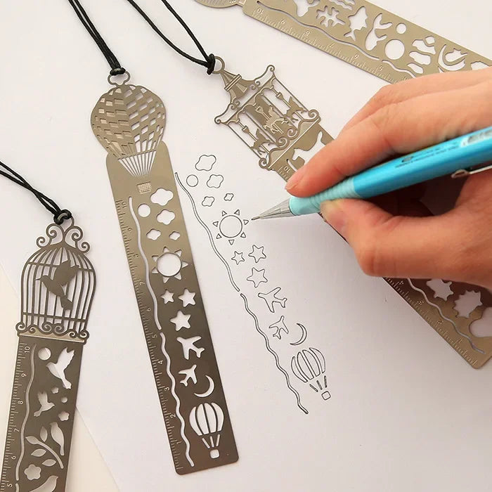 Metal Bookmark & Drawing Stencil Ruler Set