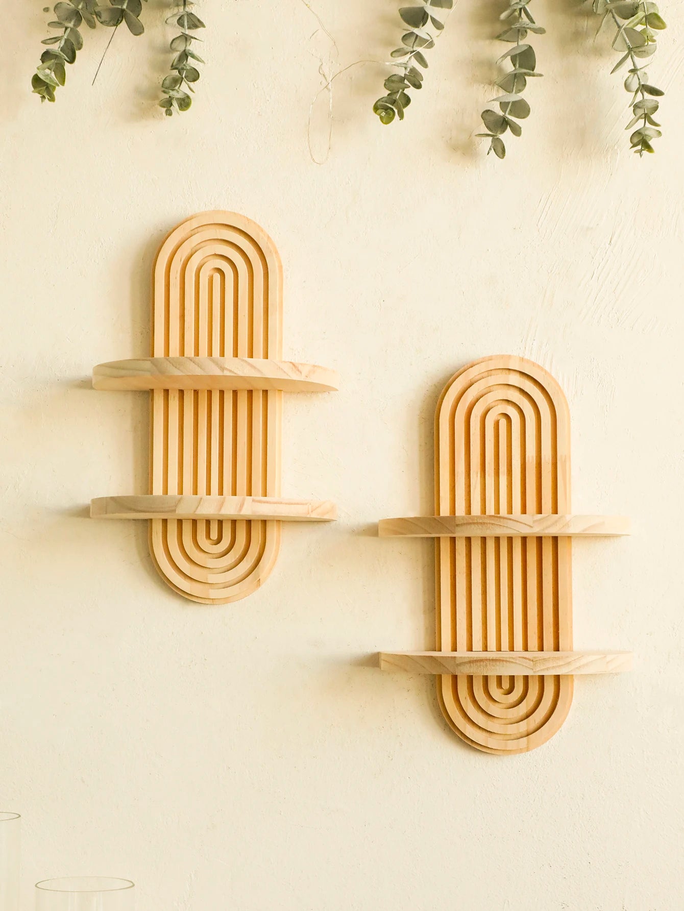 Geometric Natural Wood Wall Mounted Display Shelf