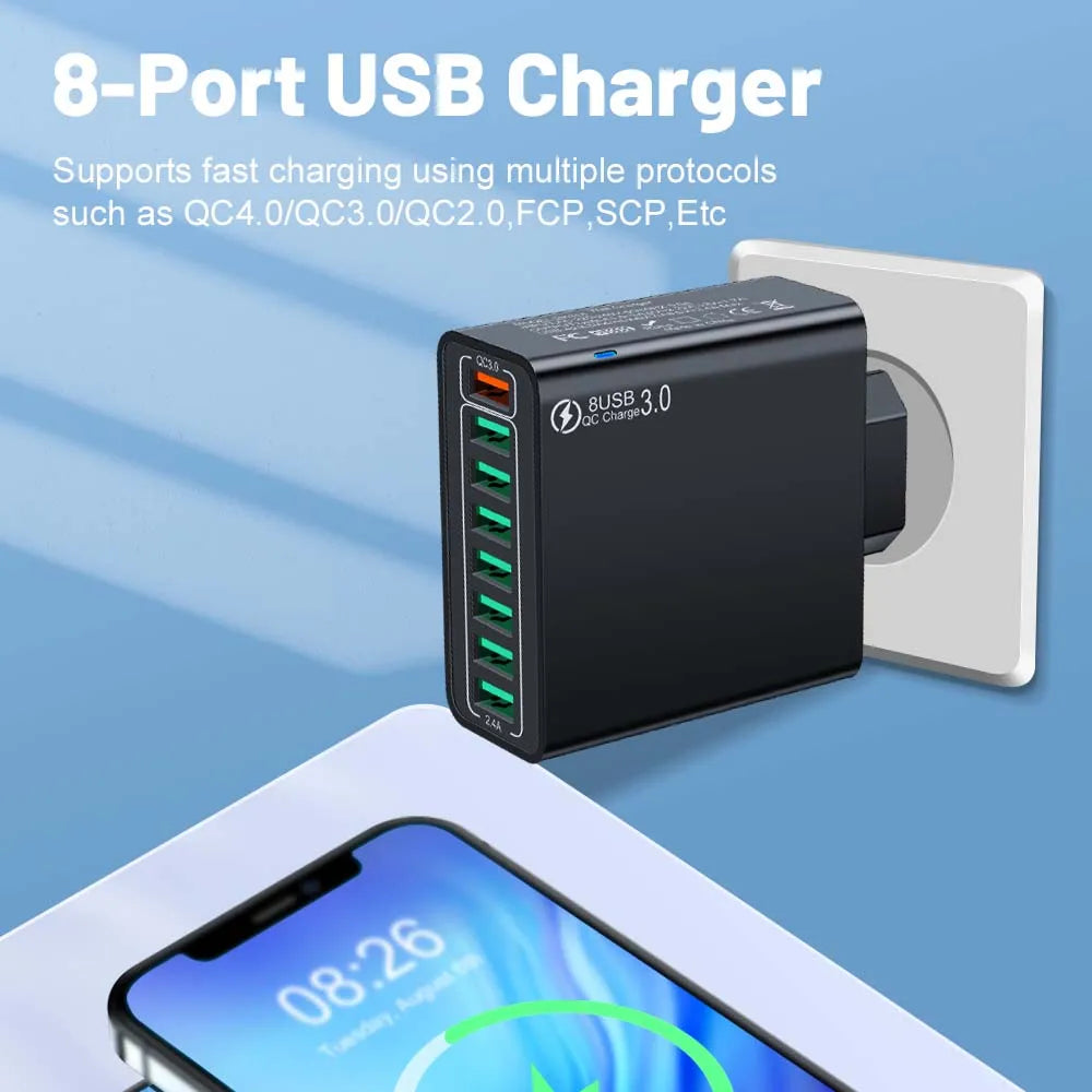 8-Port USB Fast Charging Wall Charger Adapter