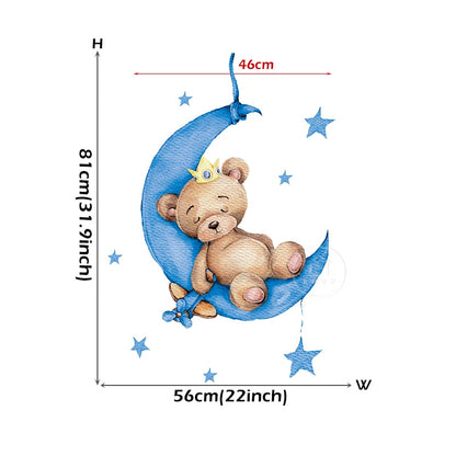 Cartoon Teddy Bear Sleeping on the Moon and Stars Wall Stickers