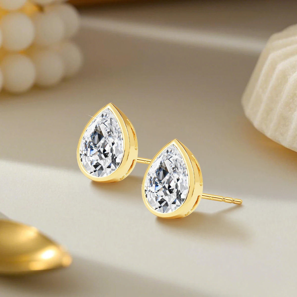 14K Gold Pear Moissanite Stud Earrings