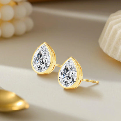 14K Gold Pear Moissanite Stud Earrings