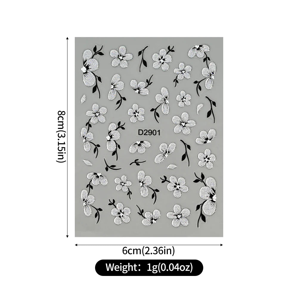 5D Glitter Floral Nail Art Stickers