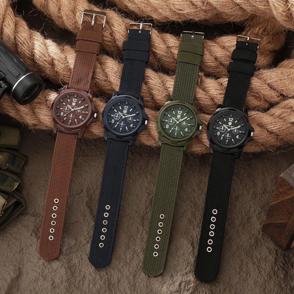 Men's Military Style Nylon Strap Quartz Watch Set