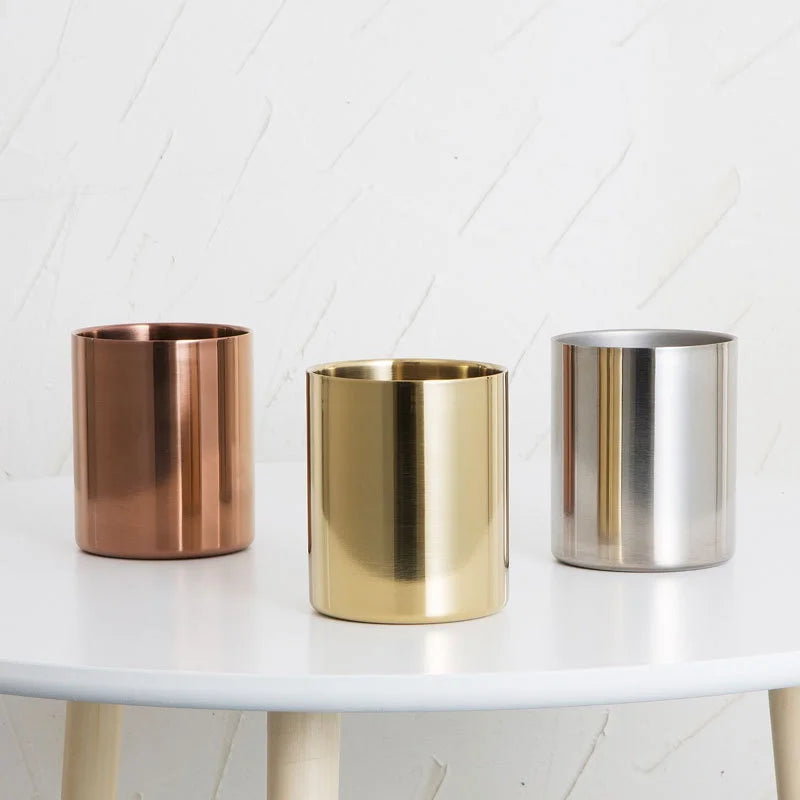 Brass Gold Round Metal Pen Holder