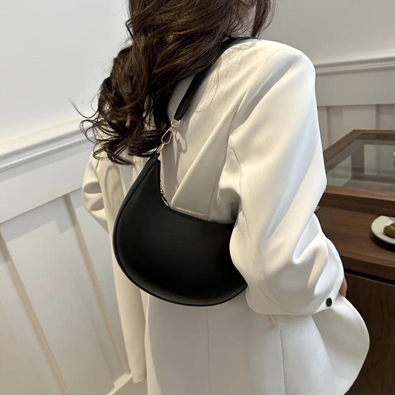Minimalist PU Leather Crescent Shoulder Handbag