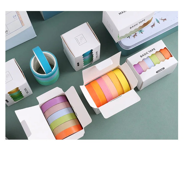 6-Pack Pastel Washi Masking Tape Set – 0.9cm × 3m