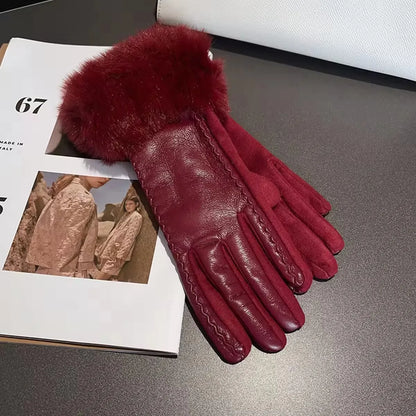Women’s Winter PU Leather Warm Gloves