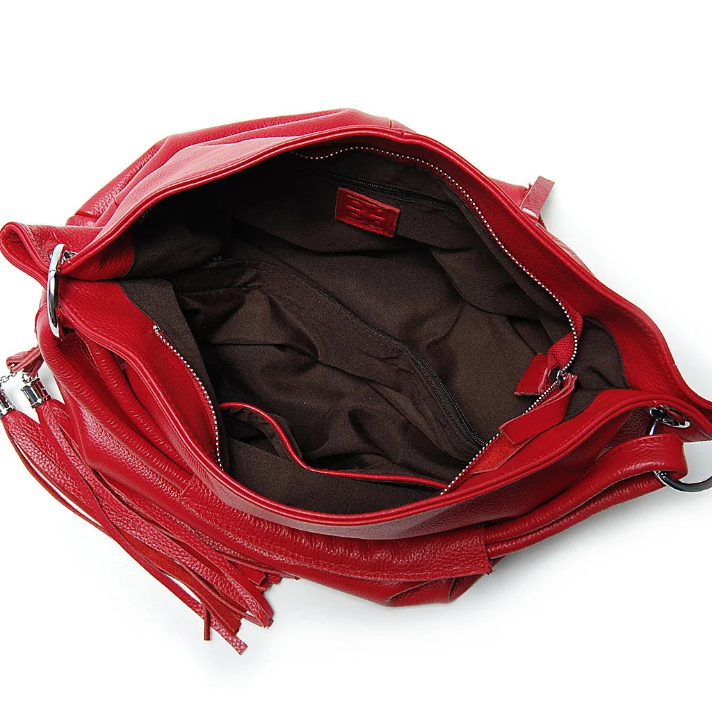 Genuine Leather Tassel Shoulder Bag