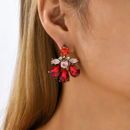 Geometric Flower Rhinestone Decor Drop Earrings