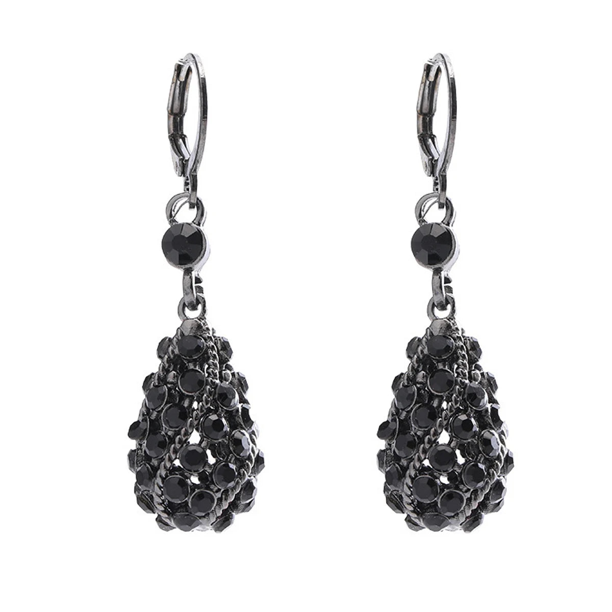 Luxury Black Crystal Drop-Shaped Earrings