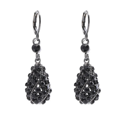 Luxury Black Crystal Drop-Shaped Earrings