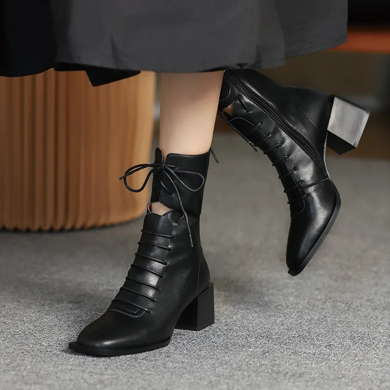 Leather High Heel Shoes Ankle Boots