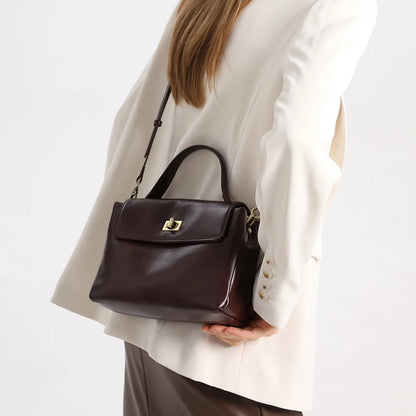 Vintage Genuine Leather Top Handle Crossbody Satchel