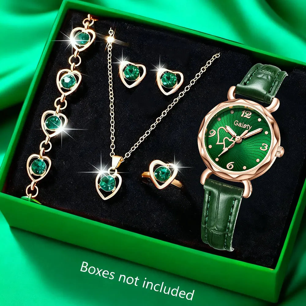 Women’s Heart Rhinestone Watch Jewelry Set