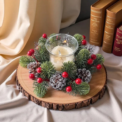 Christmas Pine & Berry Candle Ring Wreath