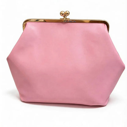 Women's PU Leather Kiss Lock Shell Handbag
