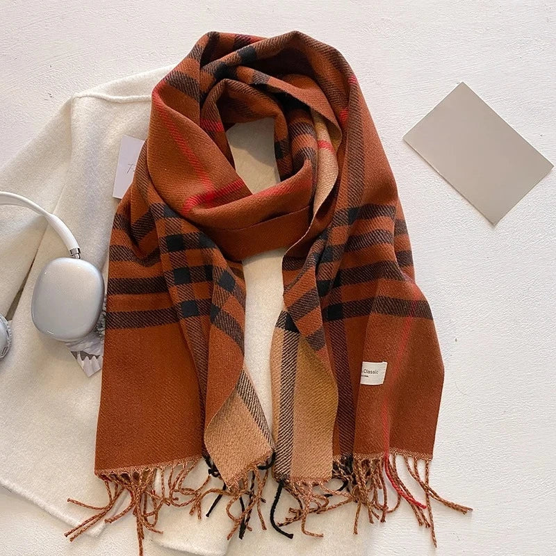 Women’s Plaid Winter Scarf with Tassels