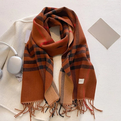 Women’s Plaid Winter Scarf with Tassels