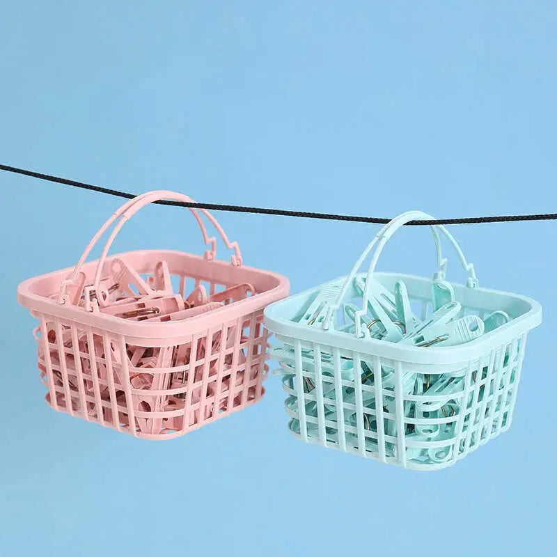 Plastic Clothespins with Storage Basket for Laundry & Home